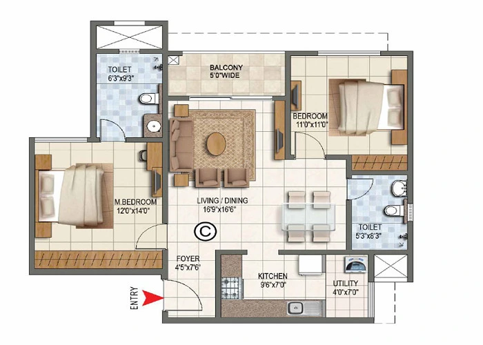 Sattva City 2.5 BHK Apartment Floor Plan